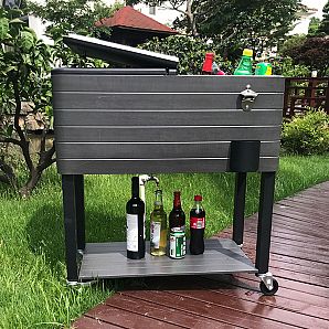 Wood Grain Table Cooler Box Picnic Outdoor
