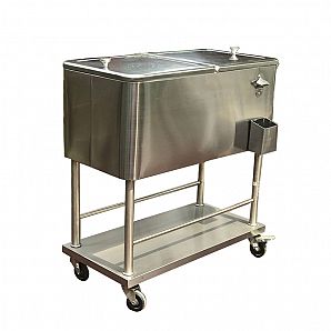 80QT Stainless Steel Patio Rolling Cooler Cart